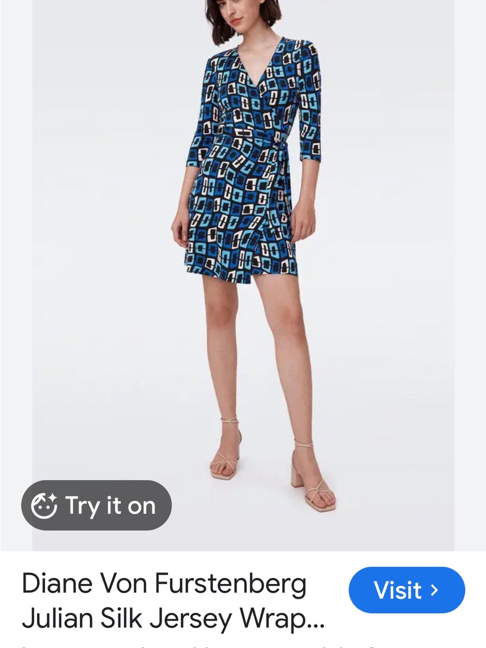 DVF silk Jersey Blue Geometric Wrap Dress - Bold Print xxl Diane Von Furstenburg